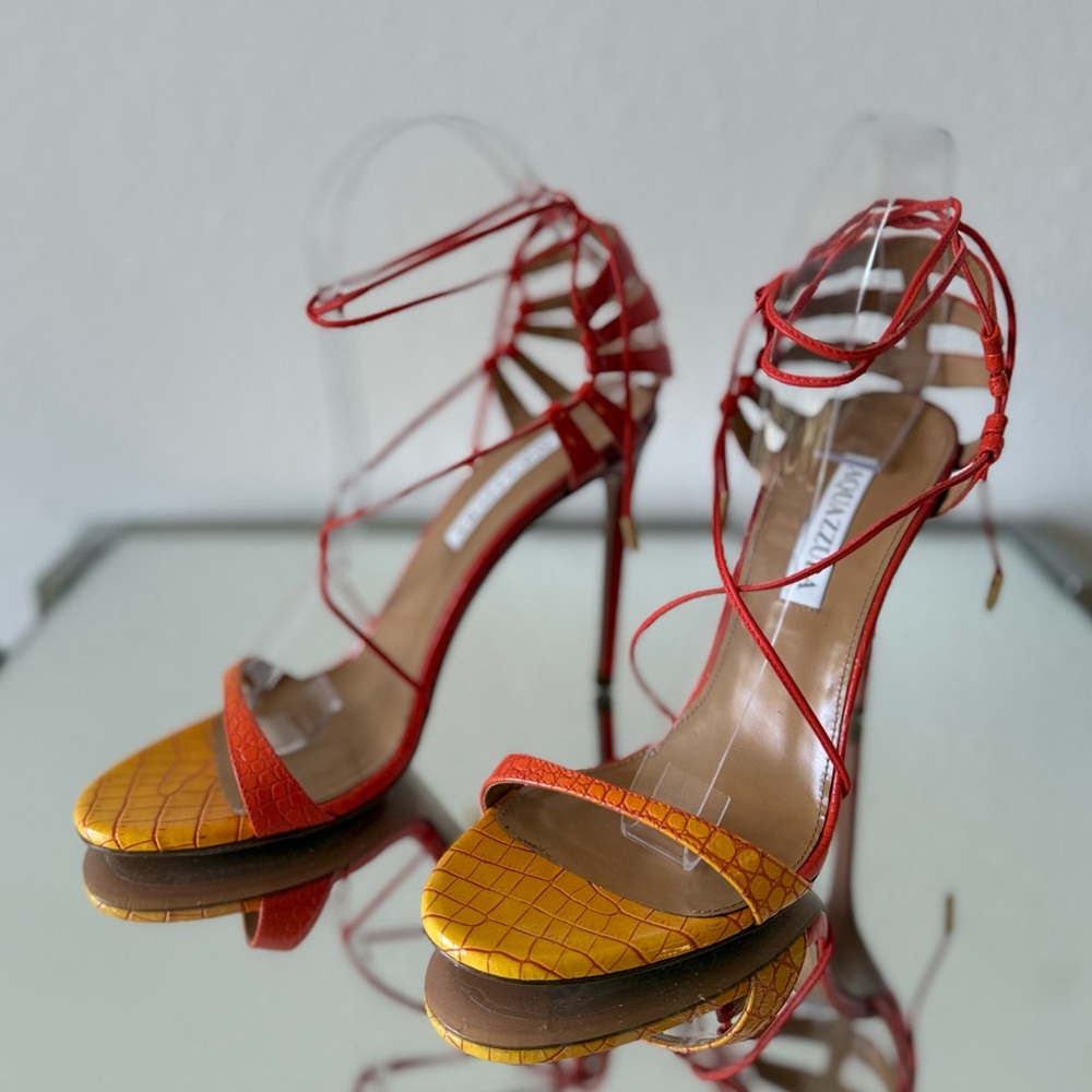 Like new Aquazzura Bellissima 105 croc-effect leather sandals $895 38.5 - Picture 4 of 11